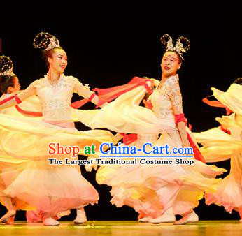 Chinese Female Group Dance Clothing Classical Dance Garment Costumes Stage Performance Hanfu Dance White Dress Outfits