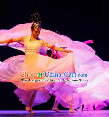 Chinese Female Group Dance Clothing Classical Dance Garment Costumes Stage Performance Hanfu Dance White Dress Outfits