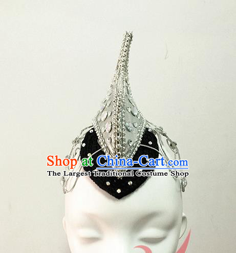 Top China Stage Performance Headdress Folk Dance Argent Hair Crown Female Group Dance Hair Accessories