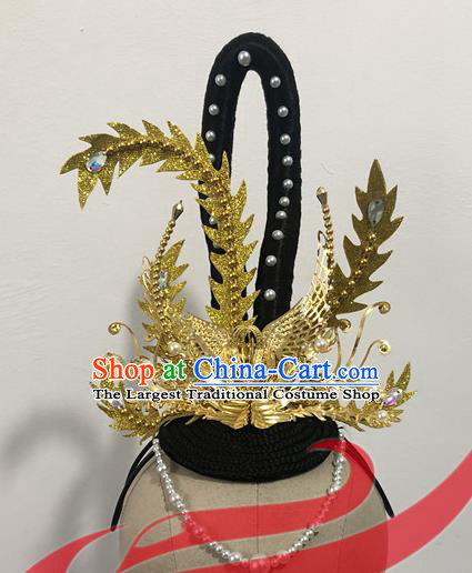 Top China Female Group Hanfu Dance Hair Accessories Stage Performance Headdress Classical Dance Golden Phoenix Hair Crown