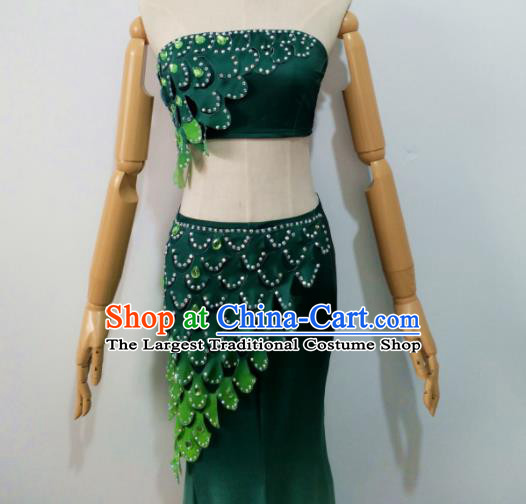Chinese Yunnan Minority Performance Garment Costumes Dai Nationality Folk Dance Clothing Ethnic Peacock Dance Green Dress Uniforms