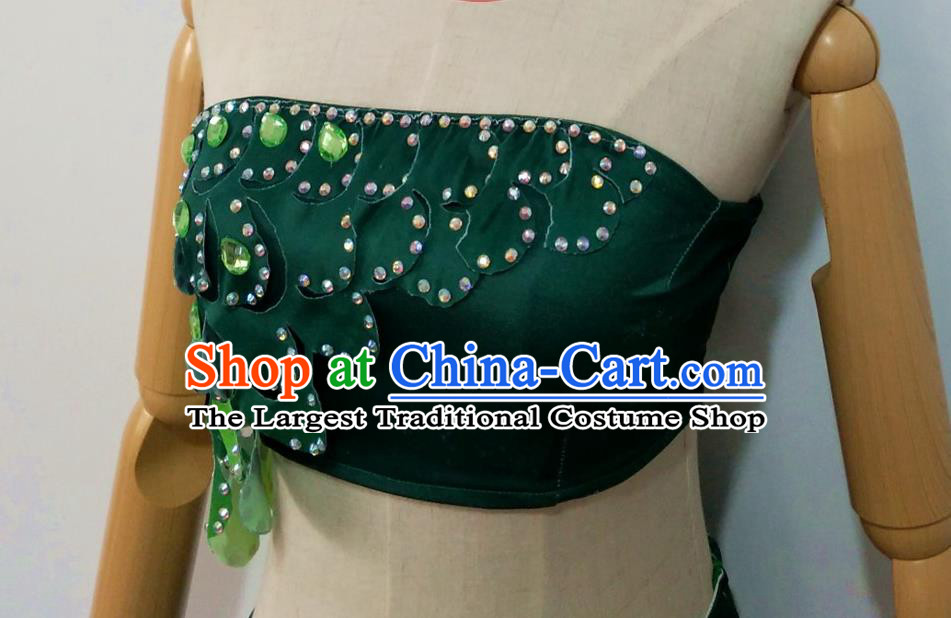 Chinese Yunnan Minority Performance Garment Costumes Dai Nationality Folk Dance Clothing Ethnic Peacock Dance Green Dress Uniforms