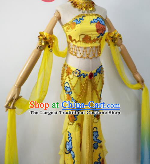 Chinese Stage Performance Flying Apsaras Yellow Outfits Female Group Dance Clothing Classical Dance Garment Costumes