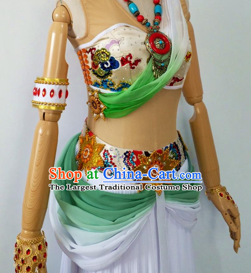 Chinese Classical Dance Garment Costumes Stage Performance Flying Apsaras Green Dress Outfits Female Group Dance Clothing