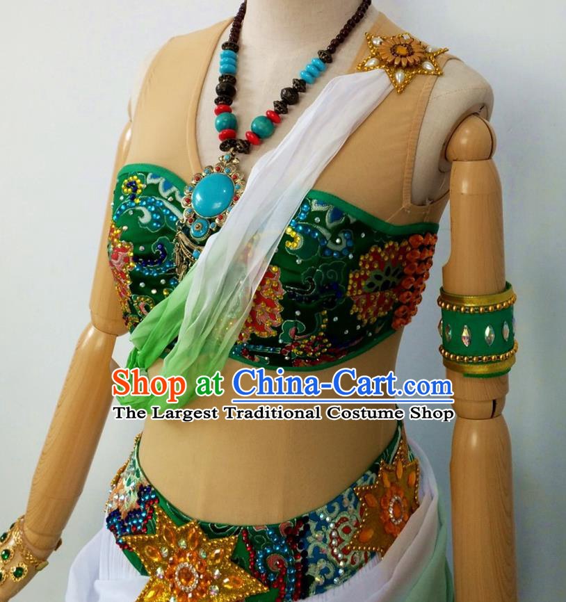 Chinese Classical Dance Garment Costumes Stage Performance Flying Apsaras Green Dress Outfits Female Group Dance Clothing