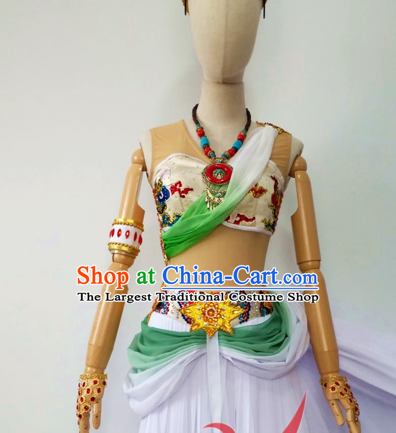 Chinese Classical Dance Garment Costumes Stage Performance Flying Apsaras Green Dress Outfits Female Group Dance Clothing