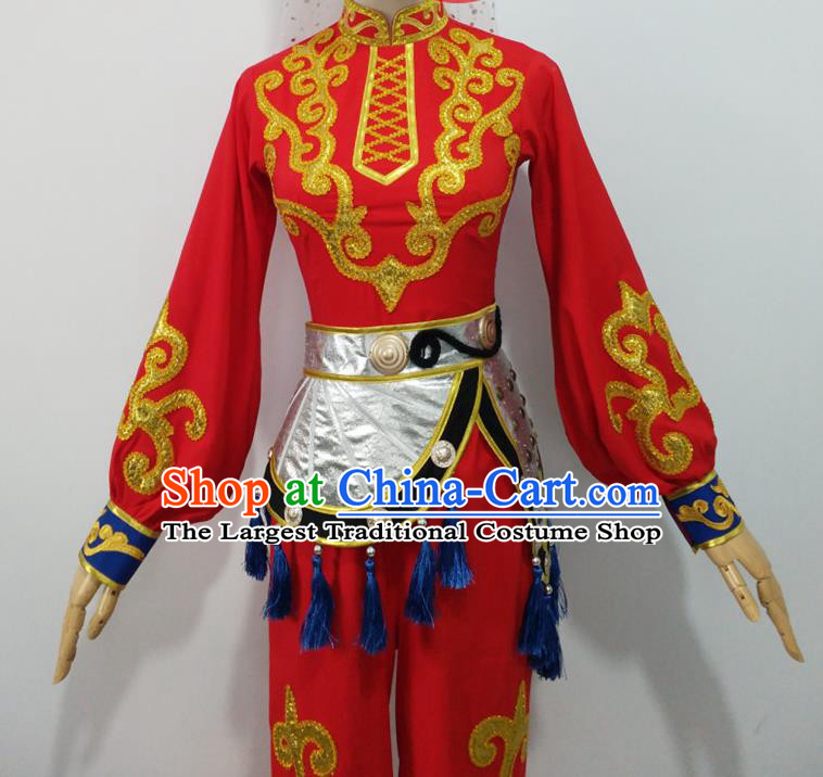 Chinese Xinjiang Minority Performance Garment Costumes Uyghur Nationality Folk Dance Clothing Ethnic Female Group Dance Red Uniforms