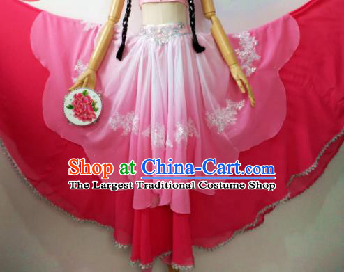 Chinese Ethnic Female Dance Pink Dress Uniforms Xinjiang Minority Performance Garment Costumes Uyghur Nationality Folk Dance Clothing