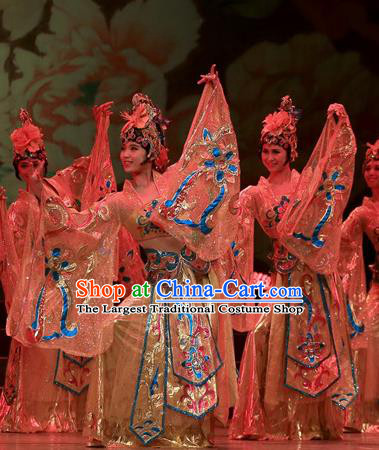 Chinese Classical Dance Court Dance Garment Costumes Stage Performance Empress Yellow Dress Outfits Female Group Dance Clothing