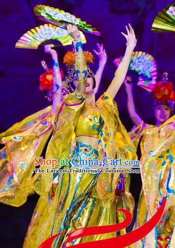 Chinese Classical Dance Court Dance Garment Costumes Stage Performance Empress Yellow Dress Outfits Female Group Dance Clothing