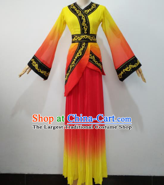 Chinese Female Group Hanfu Dance Clothing Classical Dance Garment Costumes Stage Performance Beauty Red Dress Outfits