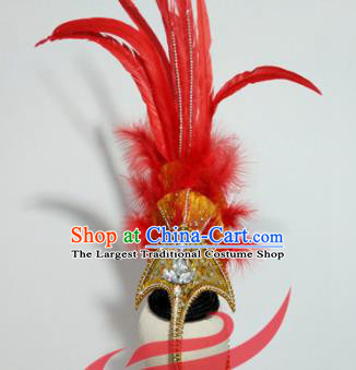 Top China Female Group Dance Red Feather Headpiece Classical Dance Hair Accessories Stage Performance Hair Crown