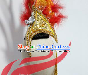 Top China Female Group Dance Red Feather Headpiece Classical Dance Hair Accessories Stage Performance Hair Crown