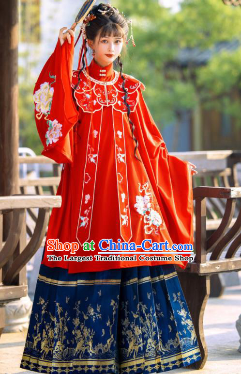 China Traditional Wedding Historical Clothing Ming Dynasty Bride Red Hanfu Dress Ancient Nobility Lady Garment Costumes Complete Set