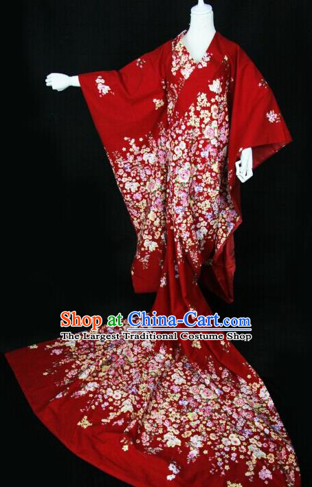 Custom Japanese Geisha Clothing Cosplay Queen Red Kimono Dress Japan Courtesan Garment Costume