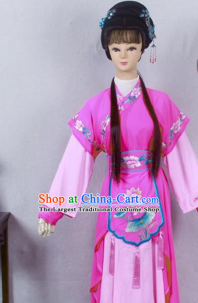 Chinese Ancient Servant Girl Garment Costumes Traditional Beijing Opera Diva Rosy Dress Outfits Peking Opera Actress Clothing
