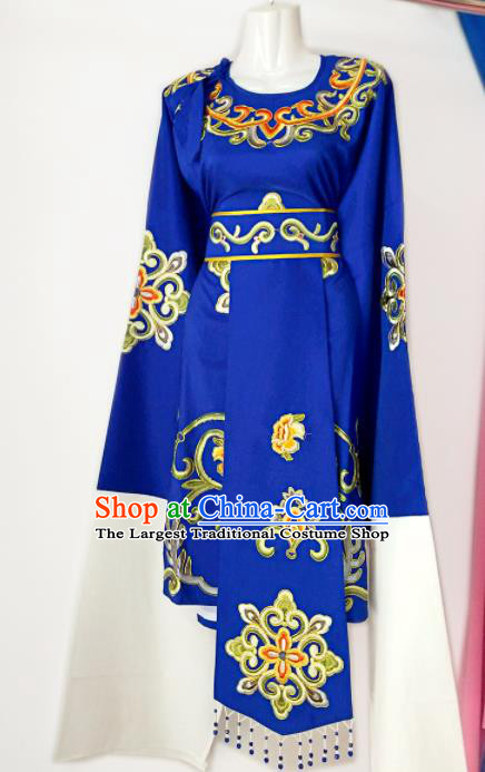 Chinese Traditional Huangmei Opera Elderly Woman Blue Dress Outfits Peking Opera Laodan Clothing Ancient Dame Garment Costumes