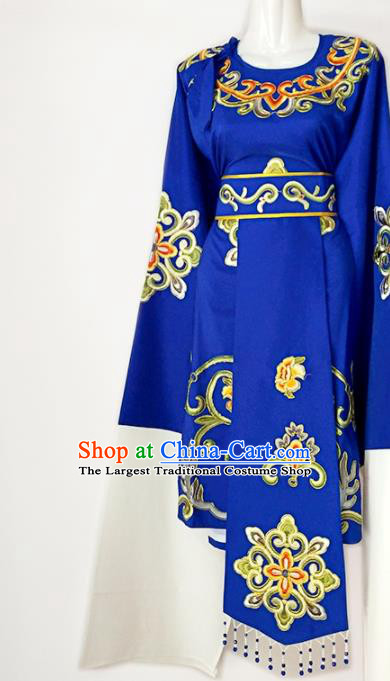 Chinese Traditional Huangmei Opera Elderly Woman Blue Dress Outfits Peking Opera Laodan Clothing Ancient Dame Garment Costumes