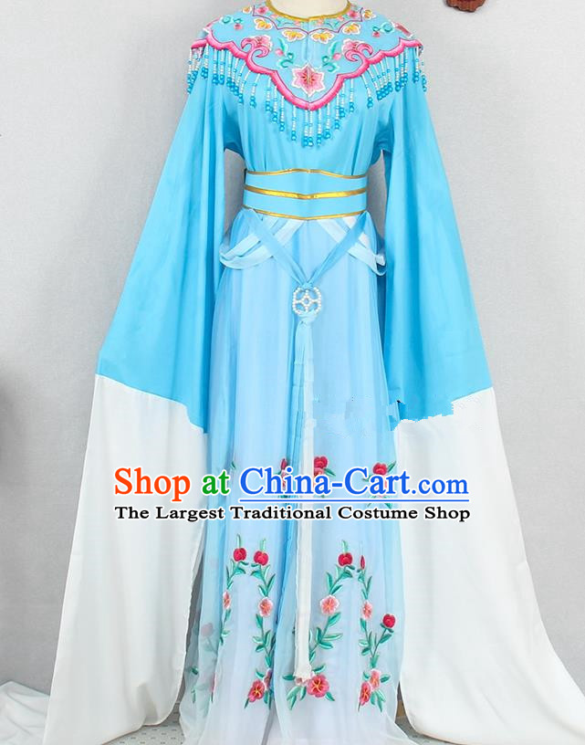 Chinese Ancient Noble Lady Garment Costumes Traditional Fujian Opera Princess Blue Dress Outfits Peking Opera Diva Clothing