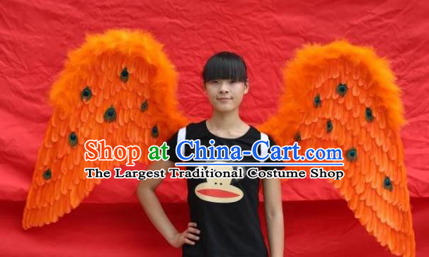 Custom Cosplay Angel Orange Feather Wings Halloween Performance Props Headdress Carnival Parade Accessories Miami Catwalks Back Decorations