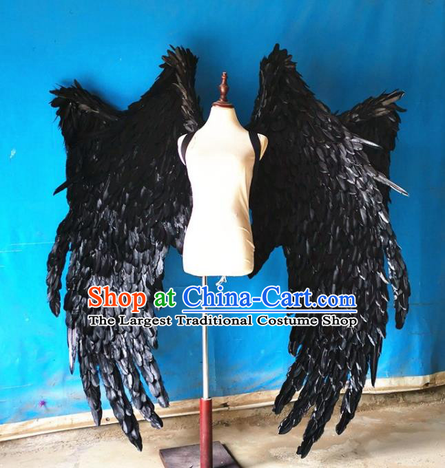 Custom Cosplay Demon Deluxe Black Feathers Wings Halloween Performance Props Headdress Carnival Parade Accessories Miami Catwalks Back Decorations