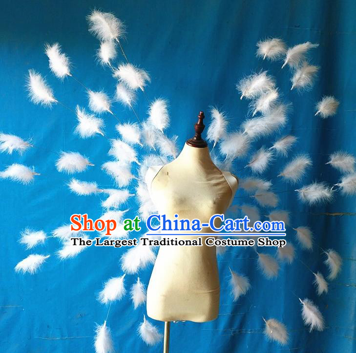 Custom Carnival Parade White Feather Accessories Miami Catwalks Back Decorations Cosplay Angel Wings Christmas Performance Props