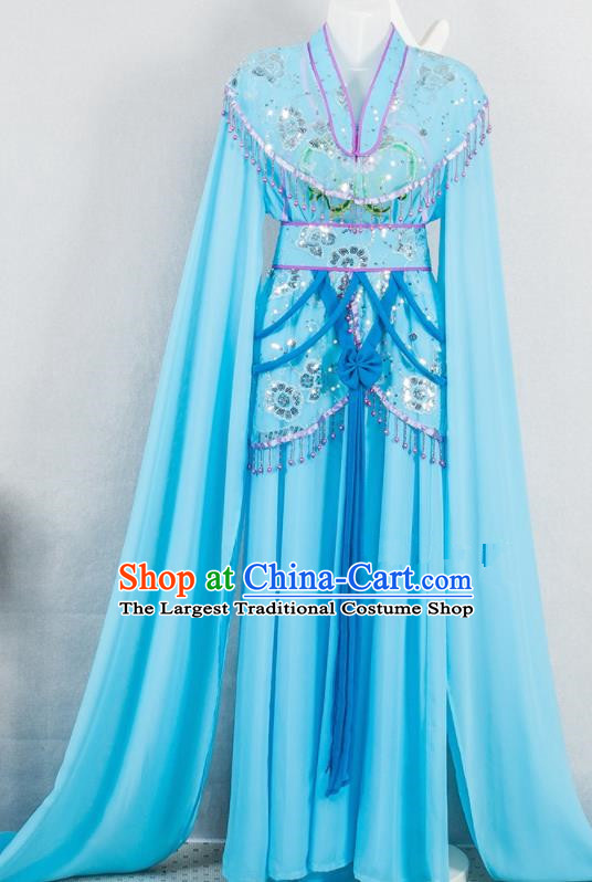 Chinese Peking Opera Diva Clothing Ancient Fairy Garment Costumes Traditional Shaoxing Opera Actress Blue Dress Outfits