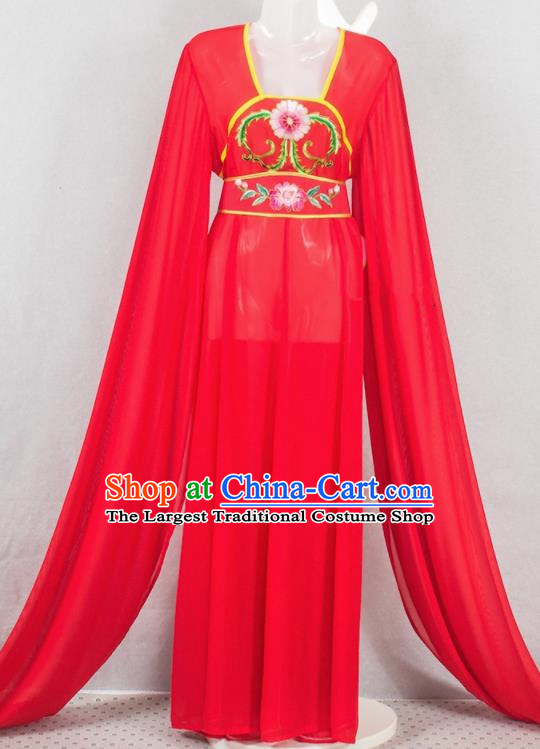 Chinese Ancient Court Maid Garment Costumes Traditional Huangmei Opera Actress Red Dress Outfits Peking Opera Hua Tan Clothing