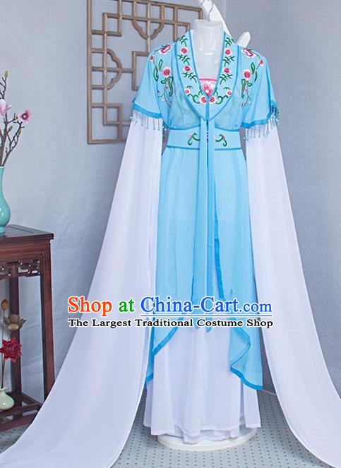 Chinese Traditional Shaoxing Opera Garment Costume Peking Opera Hua Tan Clothing Ancient Nobility Lady Light Blue Dress Outfits