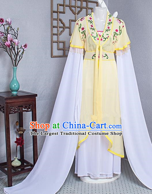 Chinese Beijing Opera Hua Tan Clothing Ancient Noble Lady Light Yellow Dress Outfits Traditional Huangmei Opera Actress Garment Costume