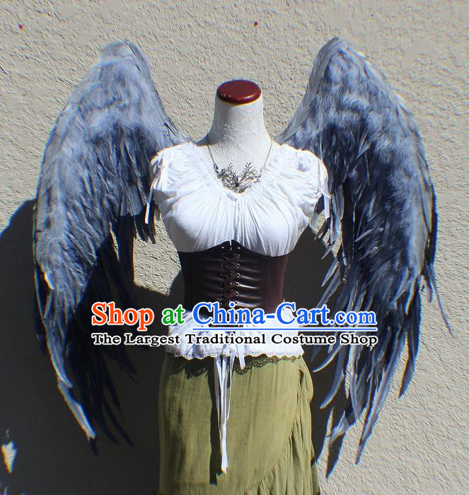 Custom Cosplay Fancy Accessories Stage Performance Props Halloween Catwalks Grey Feather Angel Wings Miami Stage Show Back Decorations