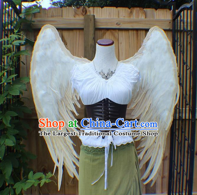 Custom Halloween Catwalks Beige Feather Angel Wings Miami Show Back Decorations Cosplay Fancy Feathers Accessories Stage Performance Props