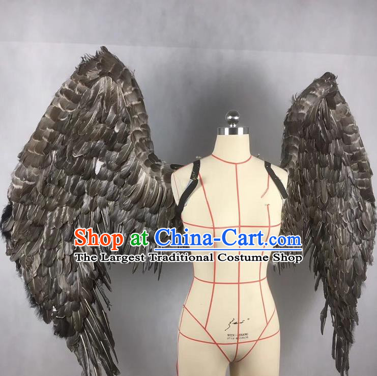 Custom Cosplay Fancy Angel Accessories Stage Performance Deluxe Props Halloween Catwalks Black Feather Wings Miami Show Back Decorations