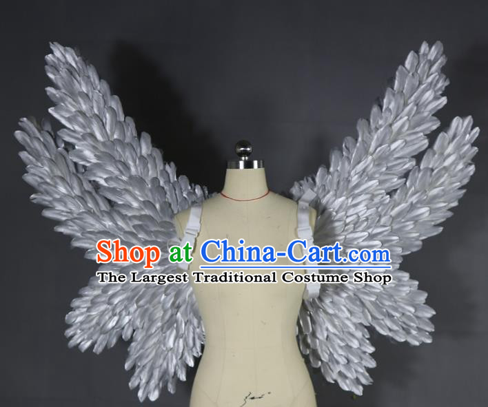 Custom Miami Catwalks Back Decorations Halloween Cosplay Angel Wing Stage Show Prop Accessories Christmas Performance Grey Feather Wings