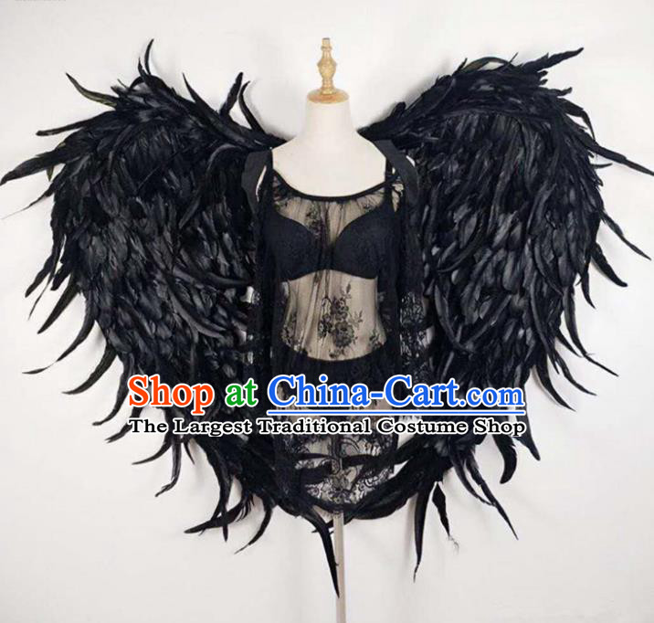 Custom Halloween Catwalks Back Accessories Brazil Parade Props Cosplay Demon Black Feathers Wings Carnival Show Decorations