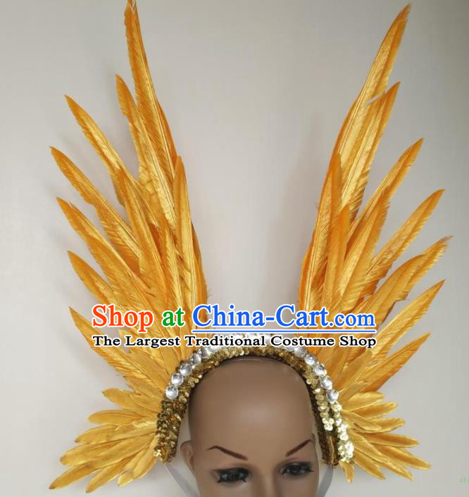 Top Halloween Cosplay Hair Accessories Catwalks Golden Feather Royal Crown Stage Show Headwear Samba Dance Giant Headpiece