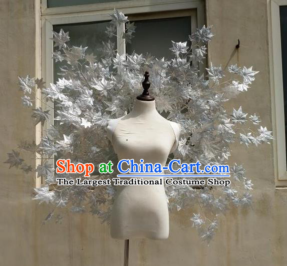 Custom Carnival Parade Accessories Miami Stage Show Decorations Cosplay Angel Grey Maple Leaf Wings Halloween Fancy Ball Props