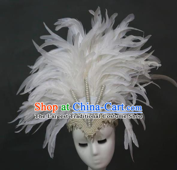 Top Miami Catwalks Headdress Stage Show White Feathers Royal Crown Samba Dance Giant Headpiece Brazilian Carnival Hair Accessories