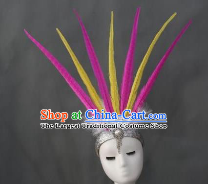 Top Stage Show Colorful Feathers Royal Crown Samba Dance Giant Headpiece Brazilian Carnival Hair Accessories Miami Catwalks Headdress