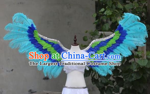 Custom Model Show Props Halloween Catwalks Wear Carnival Parade Accessories Miami Angel Blue Feathers Wings Cosplay Fancy Ball Back Decorations