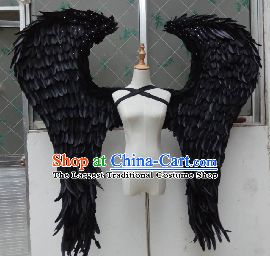 Custom Opening Dance Wear Miami Catwalks Accessories Christmas Giant Angel Wings Halloween Cosplay Back Decorations Stage Show Deluxe Black Feather Props