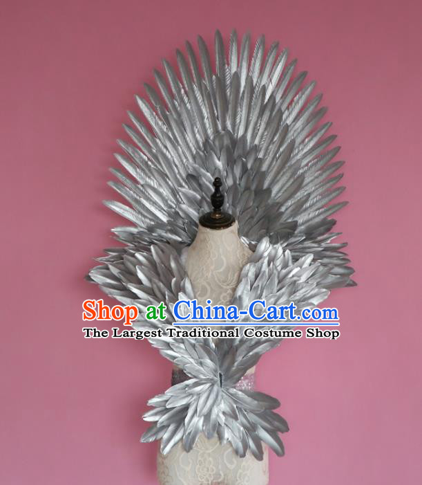 Custom Miami Stage Show Wear Christmas Performance Props Halloween Cosplay Angel Grey Feather Wings Carnival Dance Back Accessories