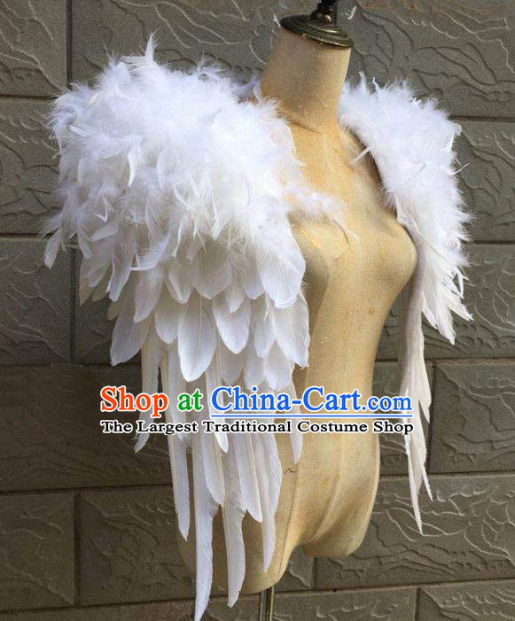 Top Brazilian Carnival Epaulet Samba Dance White Feather Shoulder Accessories Miami Catwalks Cape Decorations Stage Show Prop