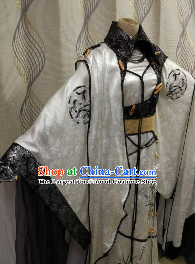 China Ancient Empress Clothing Cosplay Fairy Queen White Dress Outfits Traditional Puppet Show Goddess Garment Costumes