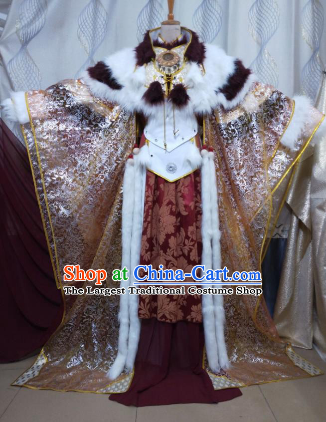 Chinese Traditional Cosplay Beijing King Clothing Puppet Show Swordsman Garment Costumes Ancient Emperor Wine Red Robe Uniforms