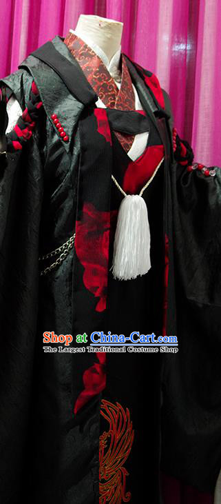 Chinese Ancient Royal King Black Robe Uniforms Traditional Cosplay Prince Clothing Puppet Show Swordsman Garment Costumes