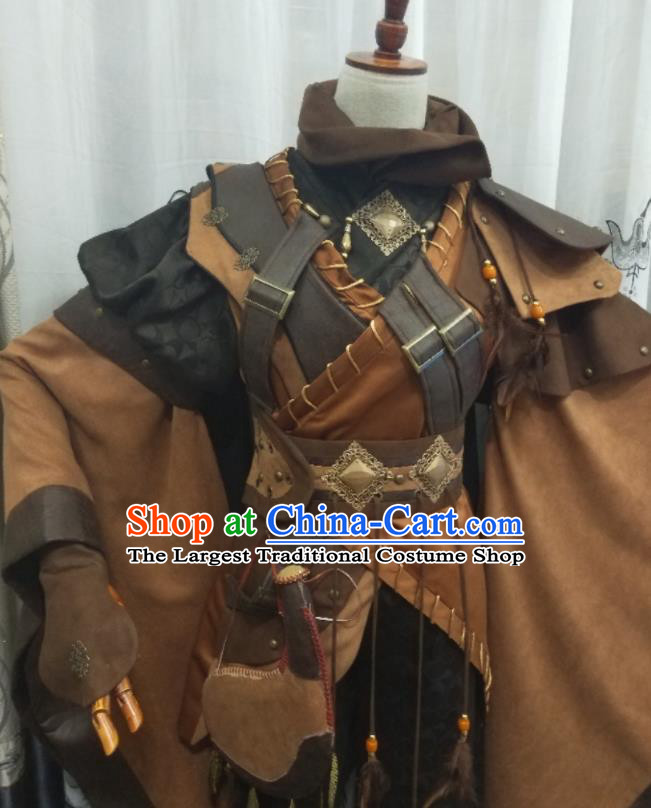 Chinese Traditional Cosplay Swordsman Clothing Puppet Show Qian Jinshao Garment Costumes Ancient Young Knight Brown Uniforms