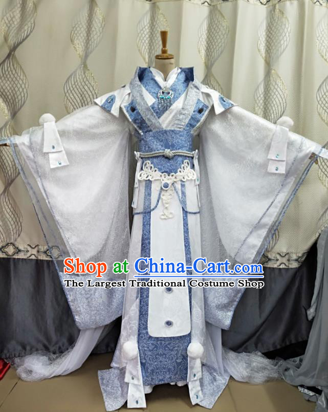 Chinese Ancient Young Prince White Uniforms Traditional Cosplay Swordsman Clothing Puppet Show Noble Childe Mo Zhaonu Garment Costumes