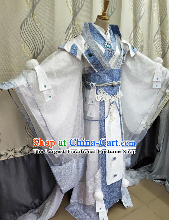 Chinese Ancient Young Prince White Uniforms Traditional Cosplay Swordsman Clothing Puppet Show Noble Childe Mo Zhaonu Garment Costumes