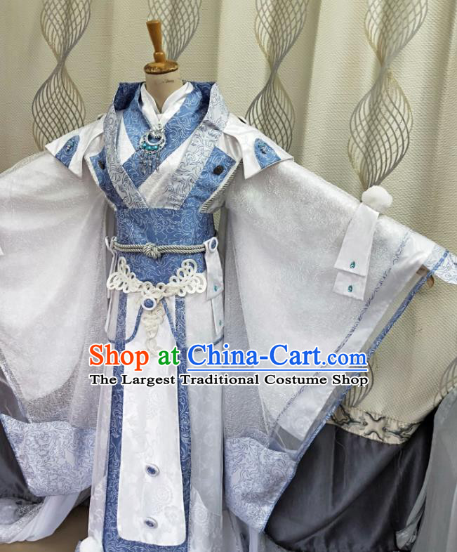 Chinese Ancient Young Prince White Uniforms Traditional Cosplay Swordsman Clothing Puppet Show Noble Childe Mo Zhaonu Garment Costumes